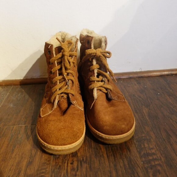 Vintage Leather Suede Town & Country Tan Ankle Boots Lace Up 7.5 Women's Booties - Picture 2 of 14